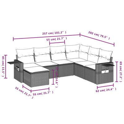 vidaXL 7 pcs conjunto de sofás p/ jardim com almofadões vime PE bege