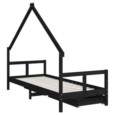 vidaXL Estrutura cama infantil c/ gavetas 80x200cm pinho maciço preto