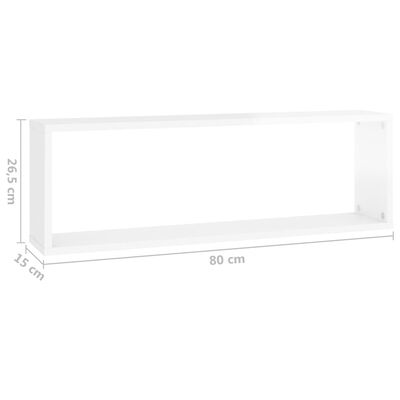 vidaXL Estantes parede cúbicas 2 pcs contr. 80x15x26,5cm branco brilh.