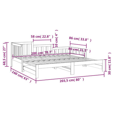 vidaXL Sofá-cama de puxar 2x(80x200) cm pinho maciço branco