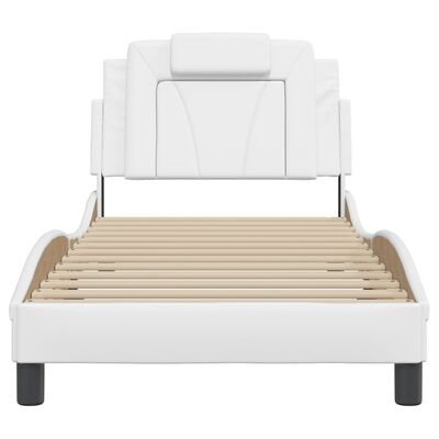 vidaXL Estrutura de cama c/ cabeceira couro artificial 90x190cm branco