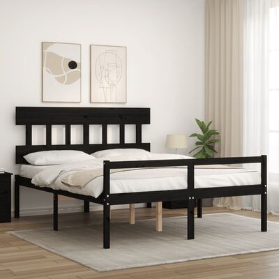 vidaXL Cama para idosos king size com cabeceira madeira maciça preto