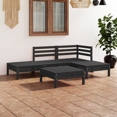 vidaXL 5 pcs conjunto lounge de jardim pinho maciço preto