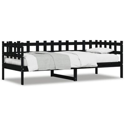 vidaXL Sofá-cama 90 x 200 cm madeira de pinho maciça preto