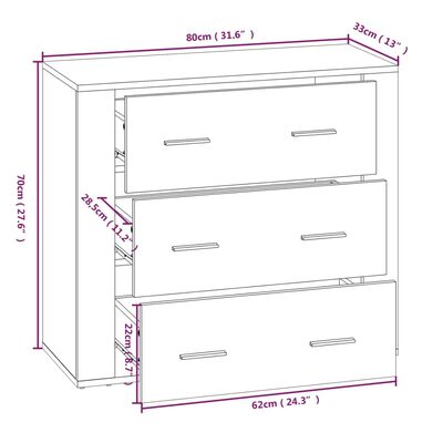 vidaXL Aparador 80x33x70 cm derivados de madeira cinzento sonoma