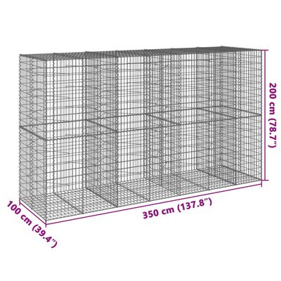 vidaXL Cesto gabião com cobertura 350x100x200 cm ferro galvanizado