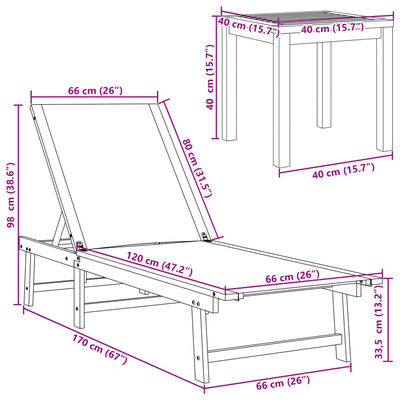 vidaXL Espreguiçadeiras com mesa 2 pcs acácia maciça/textilene azul