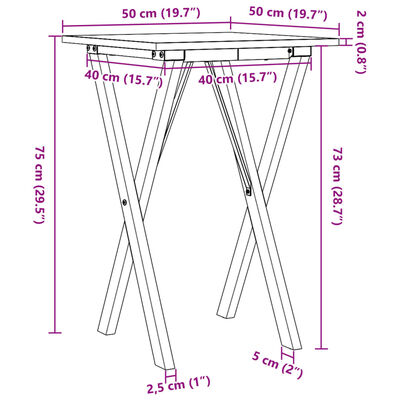 vidaXL Mesa de jantar estrutura em X 50x50x75 cm pinho e ferro fundido