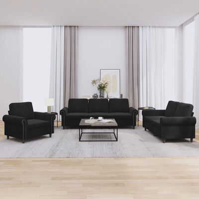 vidaXL 3 pcs conjunto de sofás com almofadões veludo preto