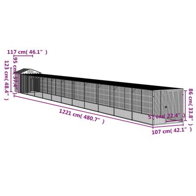 vidaXL Galinheiro com anexo 117x1221x123cm aço galvanizado cinza-claro