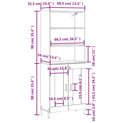 vidaXL Armário alto 69,5x34x180 cm derivados de madeira cinza cimento