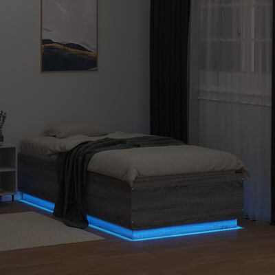 vidaXL Estrutura de cama c/ luzes LED derivados madeira cinza sonoma