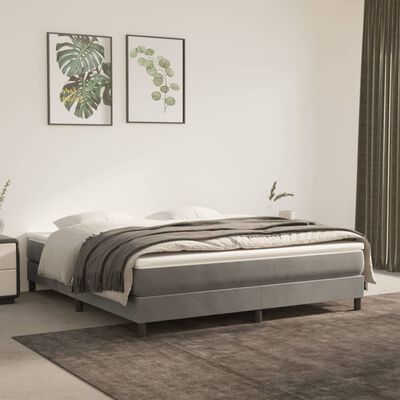 vidaXL Cama com molas/colchão 160x200 cm veludo cinzento-claro