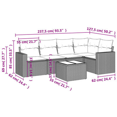 vidaXL 6 pcs conjunto de sofás p/ jardim com almofadões vime PE bege