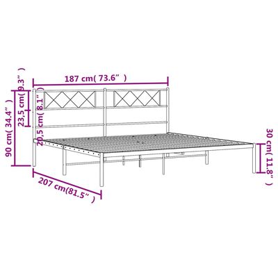 vidaXL Estrutura de cama com cabeceira 180x200 cm metal branco