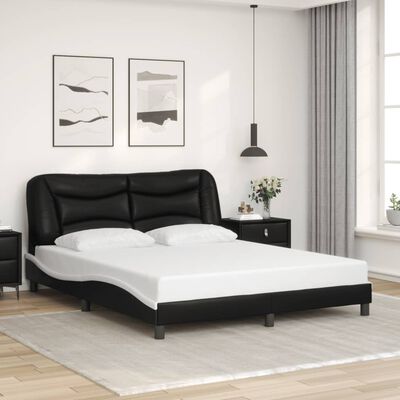 vidaXL Estrutura cama c/ luzes LED 160x200cm couro artif. preto/branco