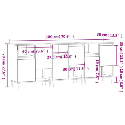 vidaXL Aparadores 3 pcs derivados de madeira preto