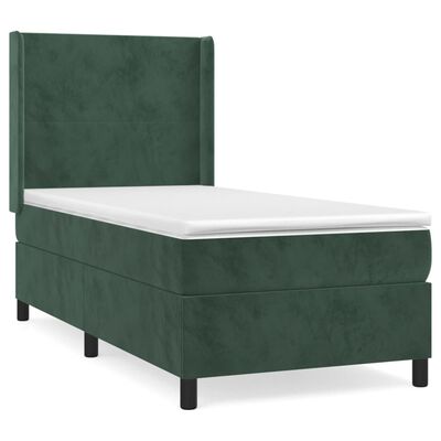 vidaXL Cama com molas/colchão 90x190 cm veludo verde-escuro