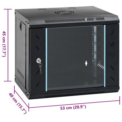 vidaXL Armário bastidor de parede 9U 19" IP20 53x40x45 cm