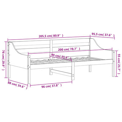 vidaXL Sofá-cama sem colchão 90x200 cm madeira de pinho maciça branco