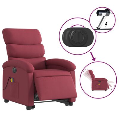 vidaXL Poltrona elevatória de massagens elétrica tecido vermelho tinto