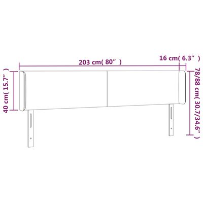 vidaXL Cabeceira de cama c/ LED couro artificial 203x16x78/88cm branco