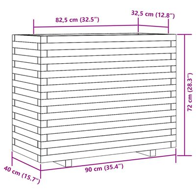 vidaXL Vaso/floreira de jardim 90x40x72 cm madeira de pinho impregnada