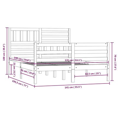 vidaXL Estrutura de cama casal 135x190 cm madeira maciça