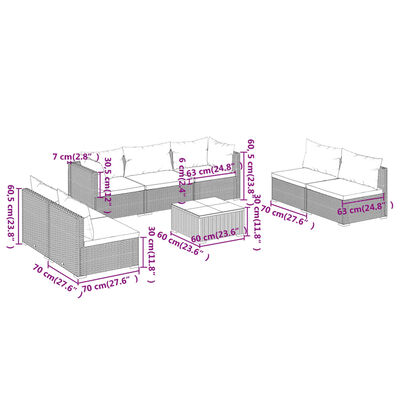 vidaXL 8 pcs conjunto lounge de jardim c/ almofadões vime PE preto