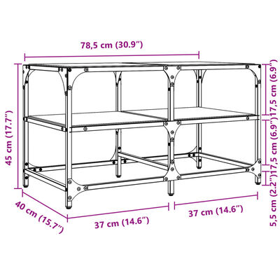 vidaXL Mesa de centro c/ topo em vidro transparente 78,5x40x45 cm aço