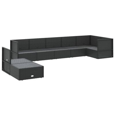 vidaXL 8 pcs conjunto lounge de jardim c/ almofadões vime PE preto