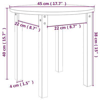 vidaXL Mesa de centro Ø 45x40 cm madeira de pinho maciça cinzento