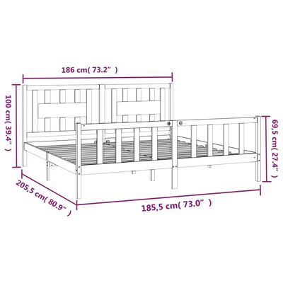 vidaXL Estrutura cama casal c/ cabeceira 180x200 cm pinho maciço preto