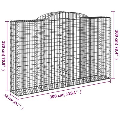 vidaXL Cestos gabião arqueados 13 pcs 300x50x180/200 ferro galvanizado