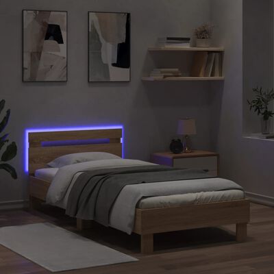 vidaXL Estrutura cama c/ cabeceira/luzes LED 90x190 cm carvalho sonoma