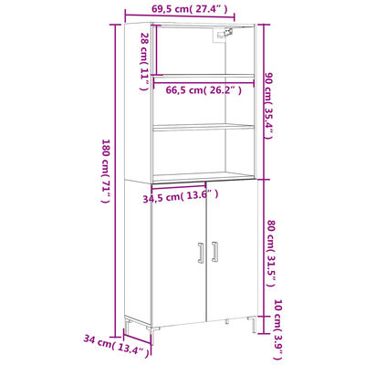 vidaXL Armário alto 69,5x34x180 cm derivados de madeira sonoma cinza