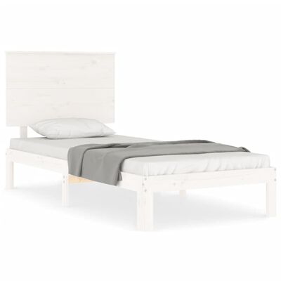 vidaXL Estrutura de cama com cabeceira 100x200cm madeira maciça branco