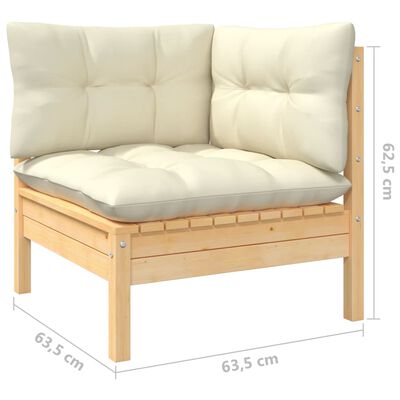 vidaXL 7 pcs conjunto lounge jardim c/ almofadões creme pinho maciço