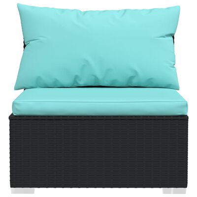 vidaXL 9 pcs conjunto lounge de jardim c/ almofadões vime PE preto