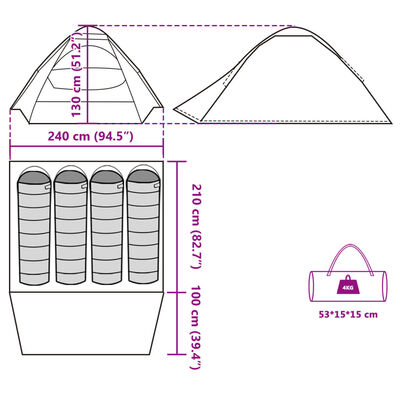 vidaXL Tenda de campismo cúpula p/ 4 pessoas opaca impermeável branco