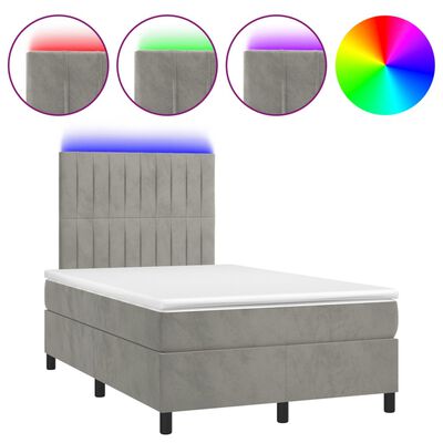 vidaXL Cama box spring c/ colchão/LED 120x200 cm veludo cinzento-claro