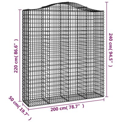 vidaXL Cestos gabião arqueados 7pcs 200x50x220/240cm ferro galvanizado