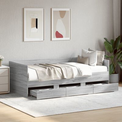 vidaXL Sofá-cama com gavetas sem colchão 100x200 cm cinzento sonoma