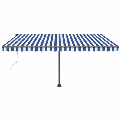 vidaXL Toldo autom. c/ LED e sensor de vento 450x300 cm azul/branco