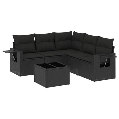 vidaXL 6 pcs conjunto sofás de jardim c/ almofadões vime PE preto