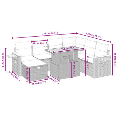 vidaXL 8 pcs conjunto sofás de jardim com almofadões vime PE preto