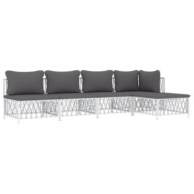 vidaXL 5 pcs conjunto lounge de jardim com almofadões aço branco