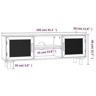 vidaXL Móvel de TV 105x30x40 cm pinho maciço/vime natural branco