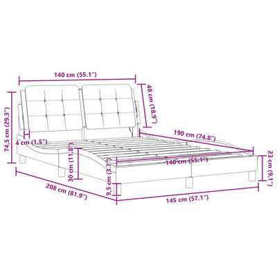 vidaXL Estrutura cama c/ cabeceira couro artif. 140x190cm preto/branco