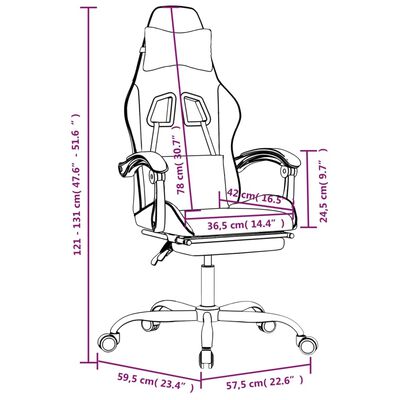 vidaXL Cadeira gaming giratória c/ apoio pés couro artif. branco/rosa